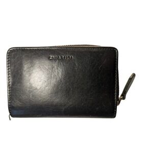 Chiarugi Black Leather Bifold Zip Around Wallet RFID Protect ID Window Plaid
